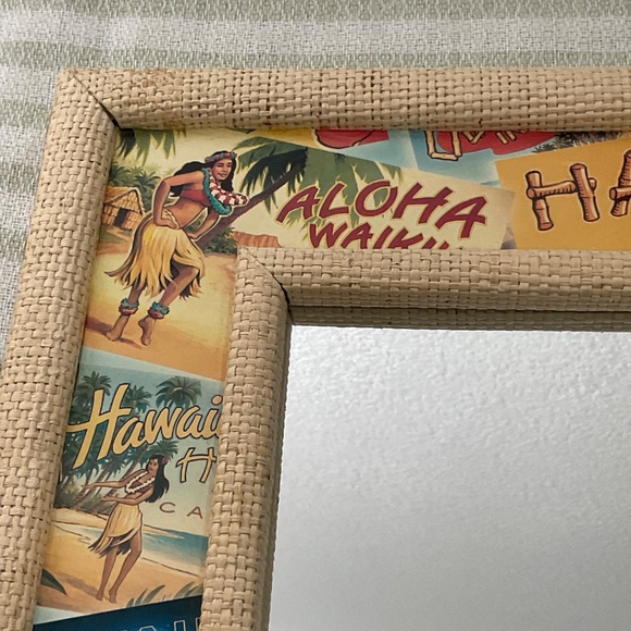 VTG Style Mirror raffia-textured frame Hawaiian Decor Tropical Tiki Bar Boho D - Picture 6 of 9
